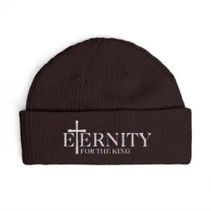 Black beanie with 'Eternity for the Brave' embroidered in white.