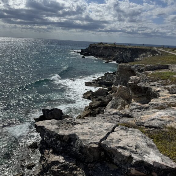 Rocky coastal cliffs with choppy sea